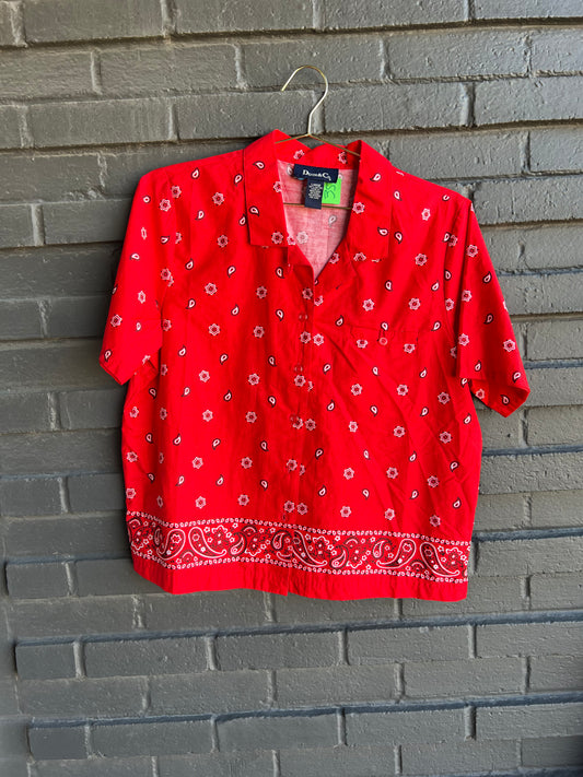 Red bandana button down vintage top